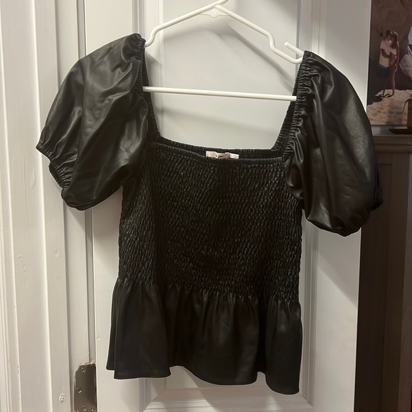 Francescas faux leather smocked black top - Picture 1 of 2